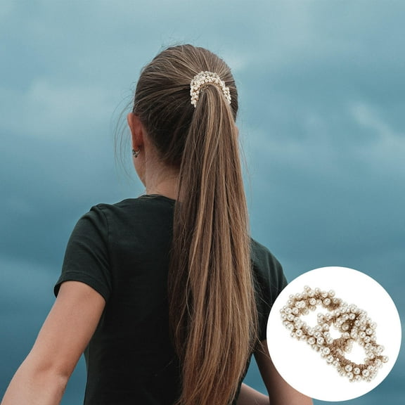 WHAMVOX 2 Pcs Pearls Accessories Crochet Rope Hair Scrunchies Girl 7X7cm White