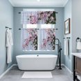 thumbnail image 6 of Spring Pink Flower Green Leaf Curtain Tier and Valance Set 3 Piece, Blossom Floral White Brick Wall 3-inch Rod Pocket Window Tier Curtains Valance for Kitchen Living Room, 6 of 9