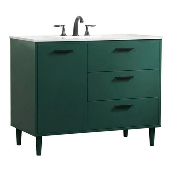 Elegant Decor Baldwin 42" Solid Wood and MDF Bathroom Vanity in Green