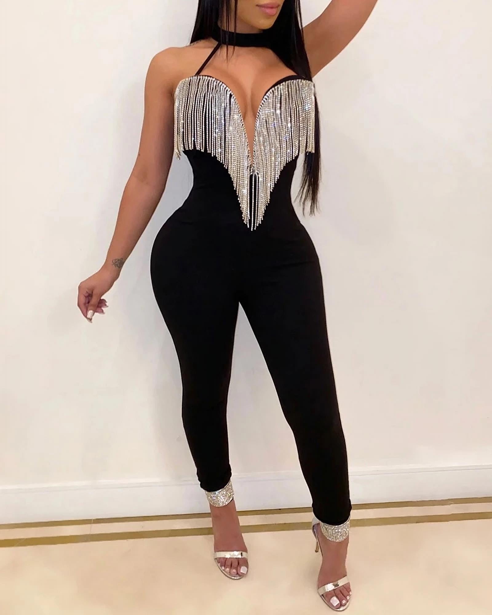Wensltd Clearance Women Solid Color Off Shoulder Clubwear Solid Playsuit Bodycon Party Jumpsuit