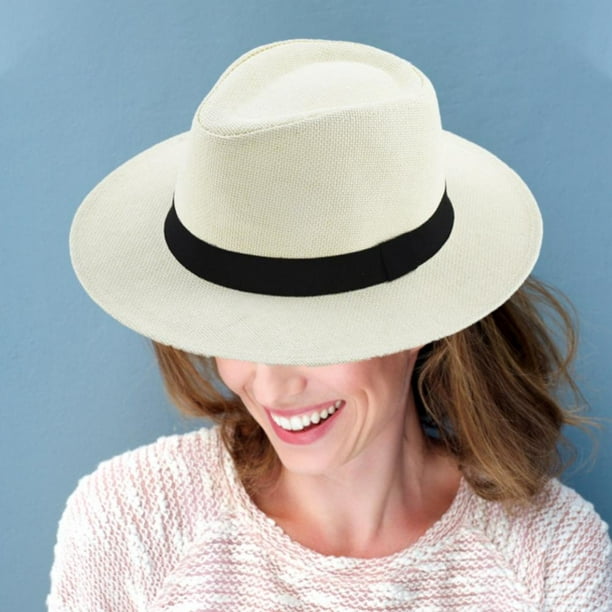 Grayghost Women Man Straw Sun Hat Summer Beach Cap Foldable Visor Floppy Hats Wide Brim B