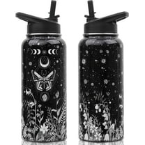 Gothic Water Bottle 32 oz Stainless Steel - Insulated, Leakproof & Reusable with Straw & Lid - Goth Gifts for Women (Halloween Gift Ideas)