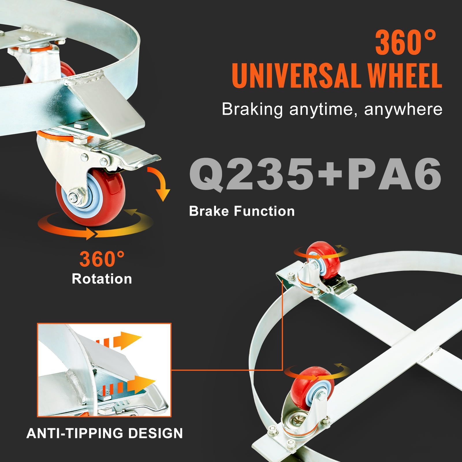 VEVOR 2 Heavy Duty Drum Dollies 1000 Pound - 55 Gallon Swivel Casters Wheel Steel Frame Non Tipping Hand Truck Capacity Dolly