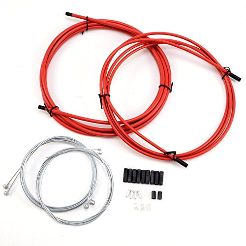 Black Bike Cycle Brake & Gear Cable Complete Set Inner and Red White Outers 