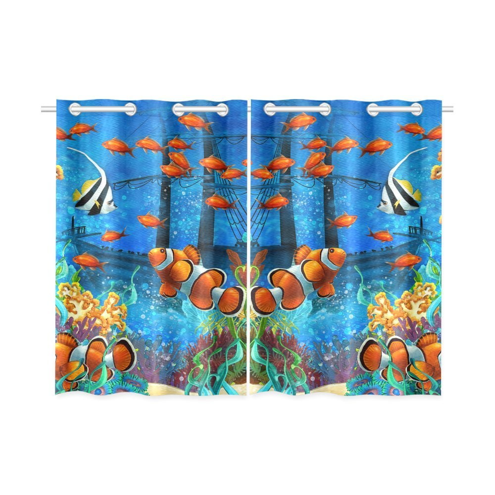 MYPOP Underwater Sea Tropical Fish Coral Window Curtain Kitchen Curtain