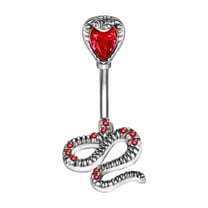 ZS 14G Snake Belly Button Ring Platinum Navel Piercing Red Crystal Belly Piercing