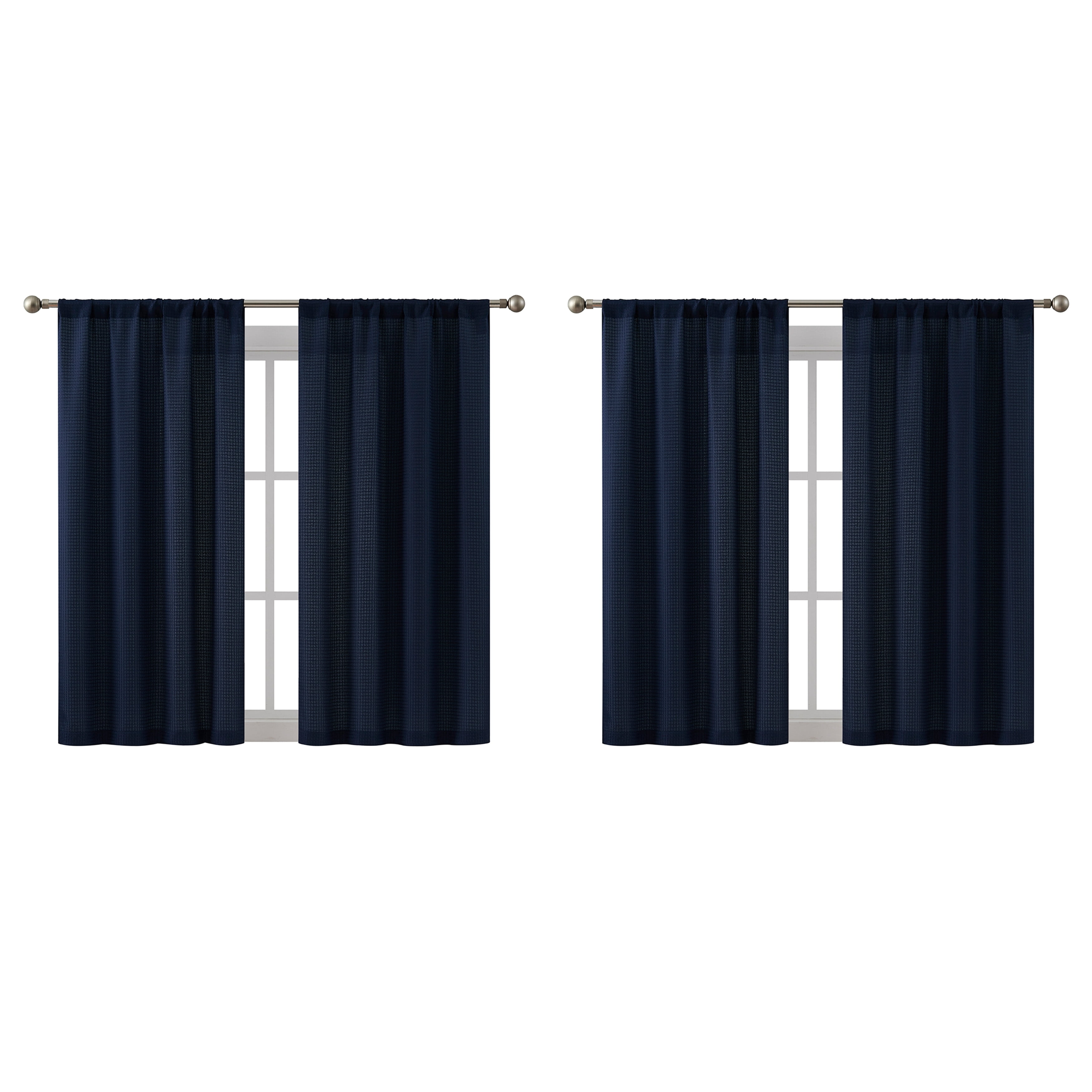 Hopscotch Hayden 4-Piece Waffle Room Darkening Curtain Panel Set 38"x84" - Navy