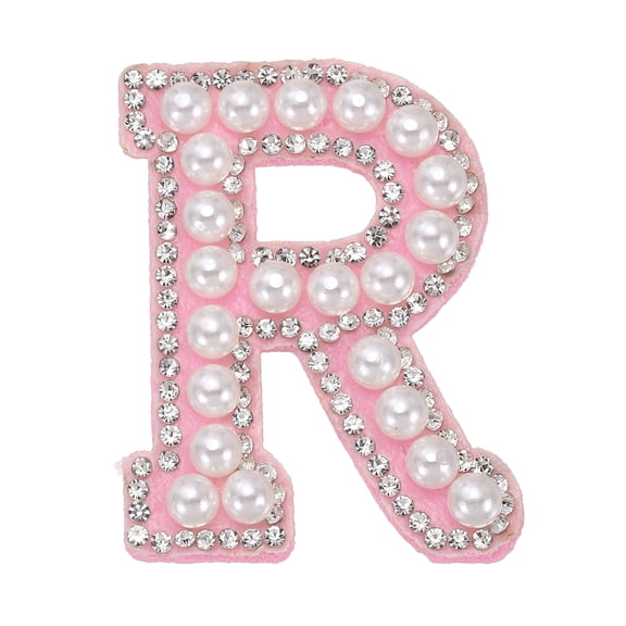 Uxcell Iron on Pearl Letter R Patches, Pearl Rhinestone A-Z Alphabet Self Adhesive Sew on Patches, Glitter Letter Applique for Clothes Fabric DIY Backpack, Pink