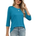 thumbnail image 3 of MOSHU 3 Pack 3/4 T Shirts for Womens Crew Neck Womens Shirts Dressy Basics Tees Casual Loose Fit Fall Tops, 3 of 10