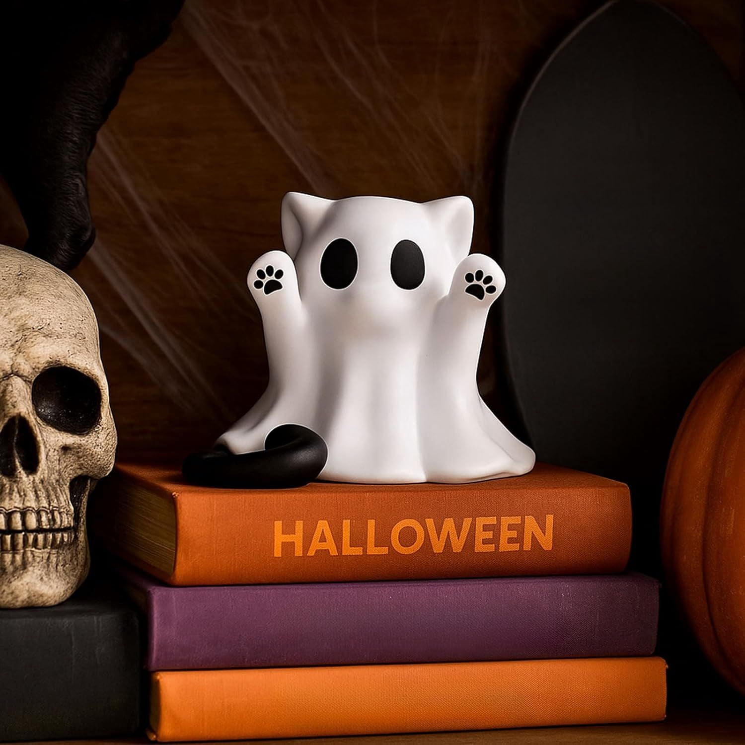 Glow-in-the-Dark Mini Ghost Figurine for Halloween Desk and Shelf Decor