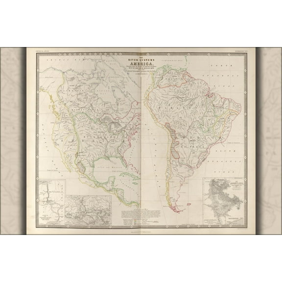 24"x36" Gallery Poster, map of River Systems of America 1848