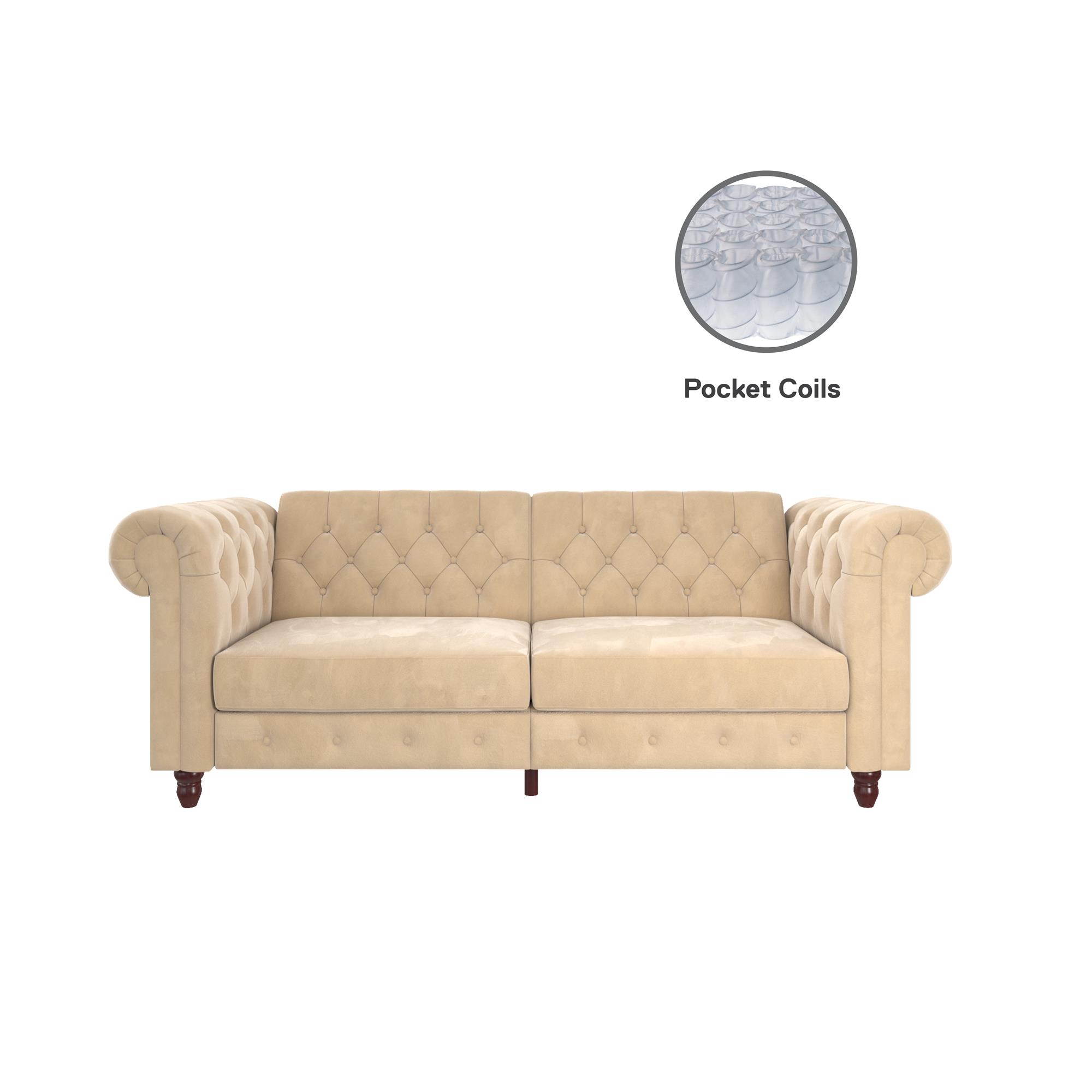 DHP Felix Chesterfield Coil Sofa Futon, Ivory Velvet
