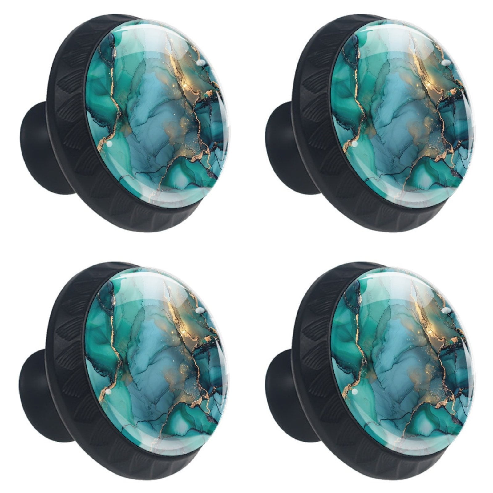 HemaKayy 4 Pack 1.37" Decorative Marble Cabinet Knobs - Elegant ABS Cabochon Glass Round Handles for Home Kitchen Bedroom | Upgrade Your Furniture Drawer Dresser Closet Décor - Dark Green Gold