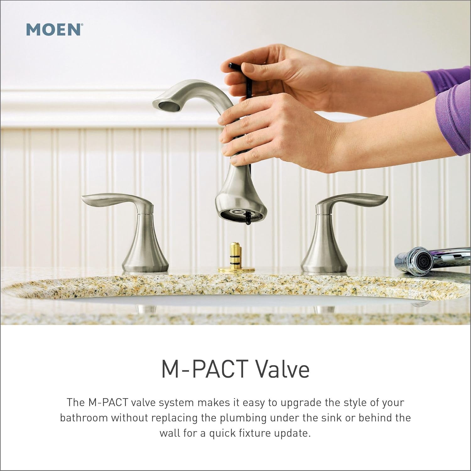 Moen TV6420 Eva Chrome Two-Handle High Arc Widespread Bathroom Sink Faucet for 3-Hole Setups with Valve Included