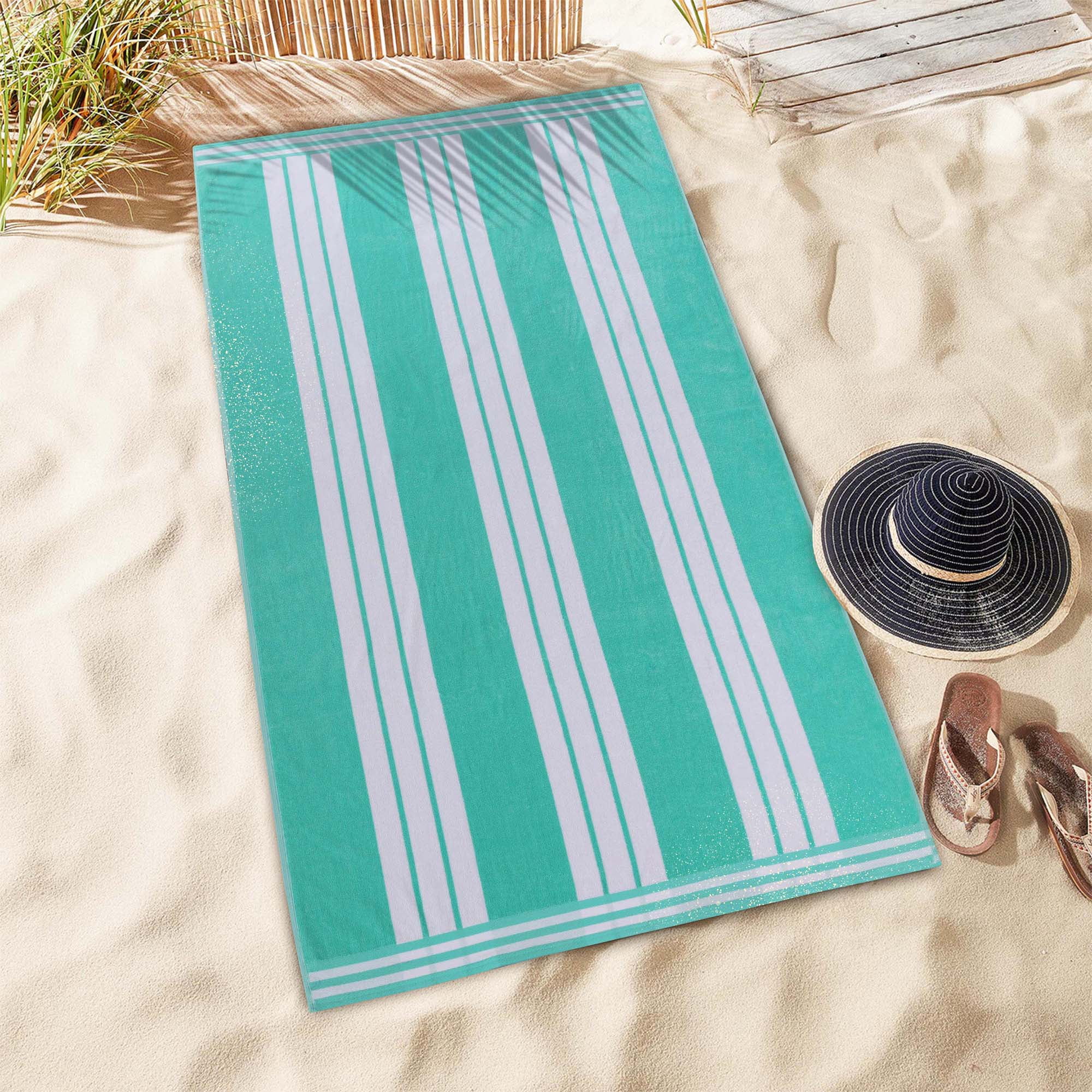 Superior Cotton Striped Oversized Beach Towel Set of 2, 34" x 64", Mint