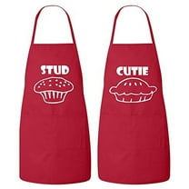 FASCIINO Set of Stud Muffin and Cutie Pie His and Hers Couples Apron Valentines Wedding Bridal Gift 2pcs (White Print)