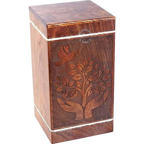 Praying Hand Wooden Urns for Human Ashes Adult Large - Tree of Life Cremation Urn for Ashes -Burial Urn for Columbarium - Funeral Urn Box (250 LB - Rosewood, Dove-2)
