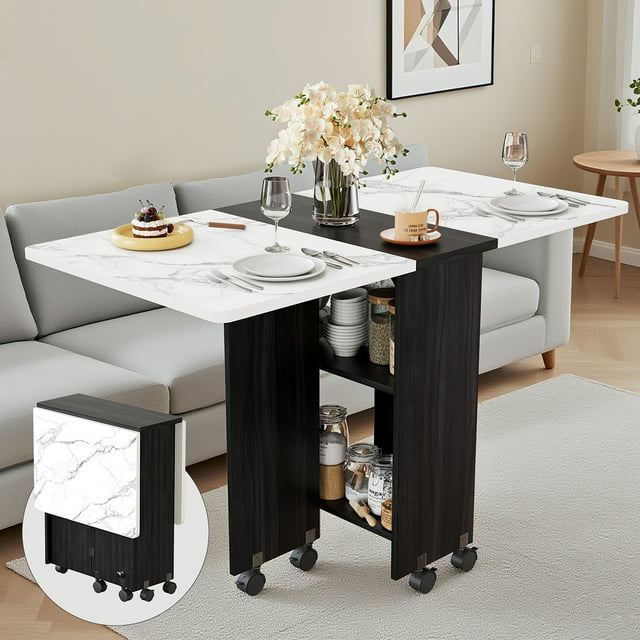 Mesa Escritorio Comedor Plegable para 4 Personas con Soporte Central y Almacenamiento Ideal para Espacios Reducidos