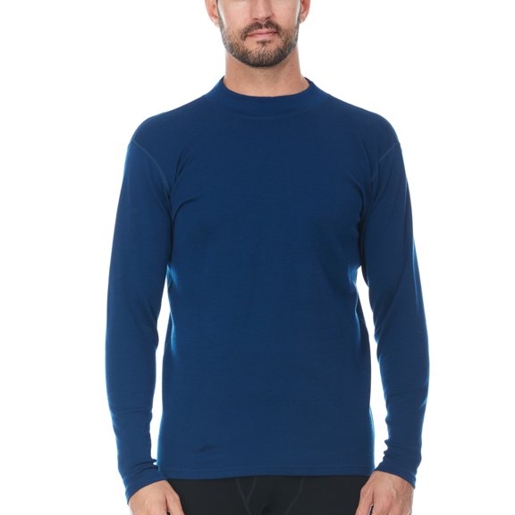 100% Merino Wool Men's Midweight Mock Neck - Base Layer Top - Warm Under Shirt - Navy Blue - XX-Large