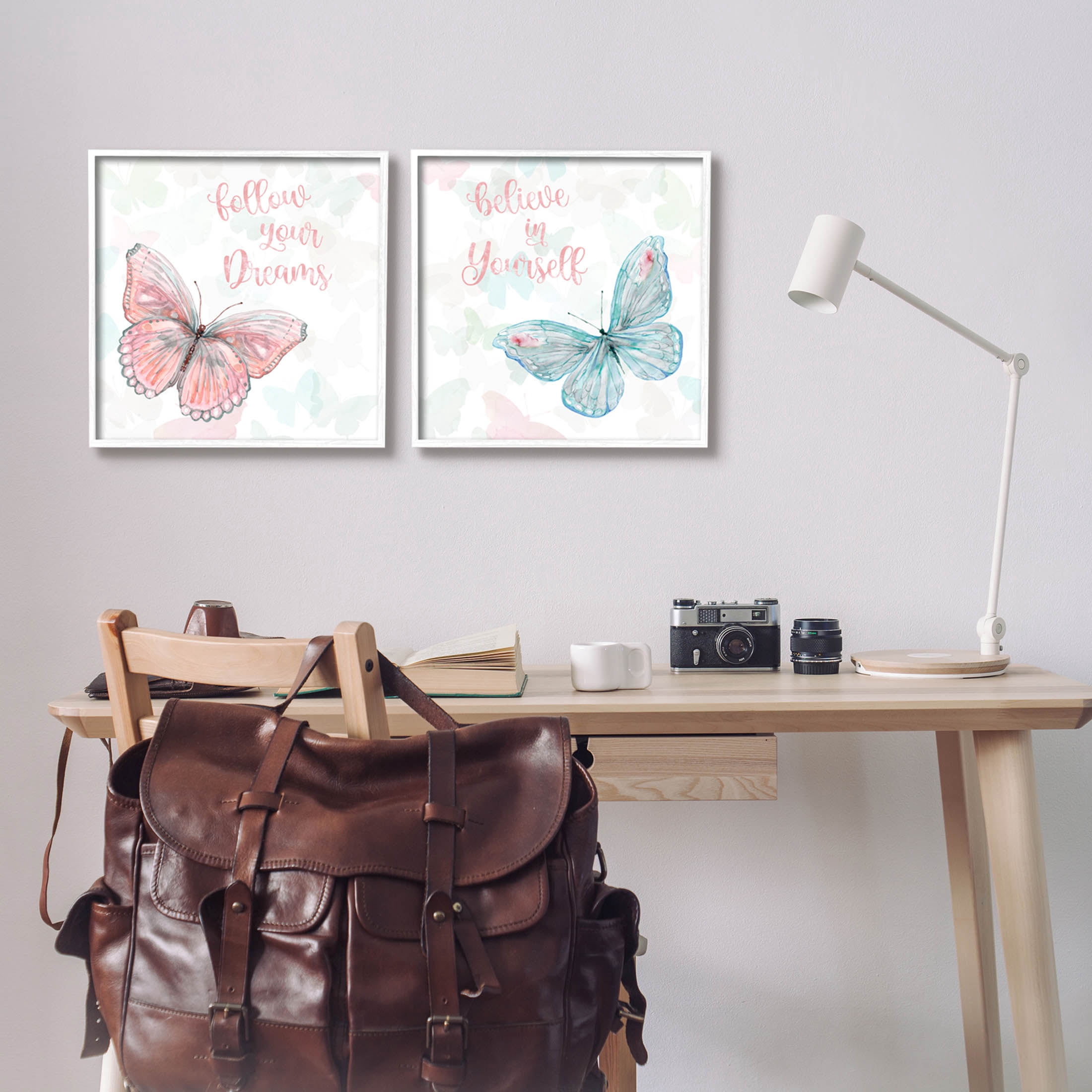 Believe In Dreams Butterflies Animals & Insects Graphic Art White Framed Art Print Wall Art, Set of 2