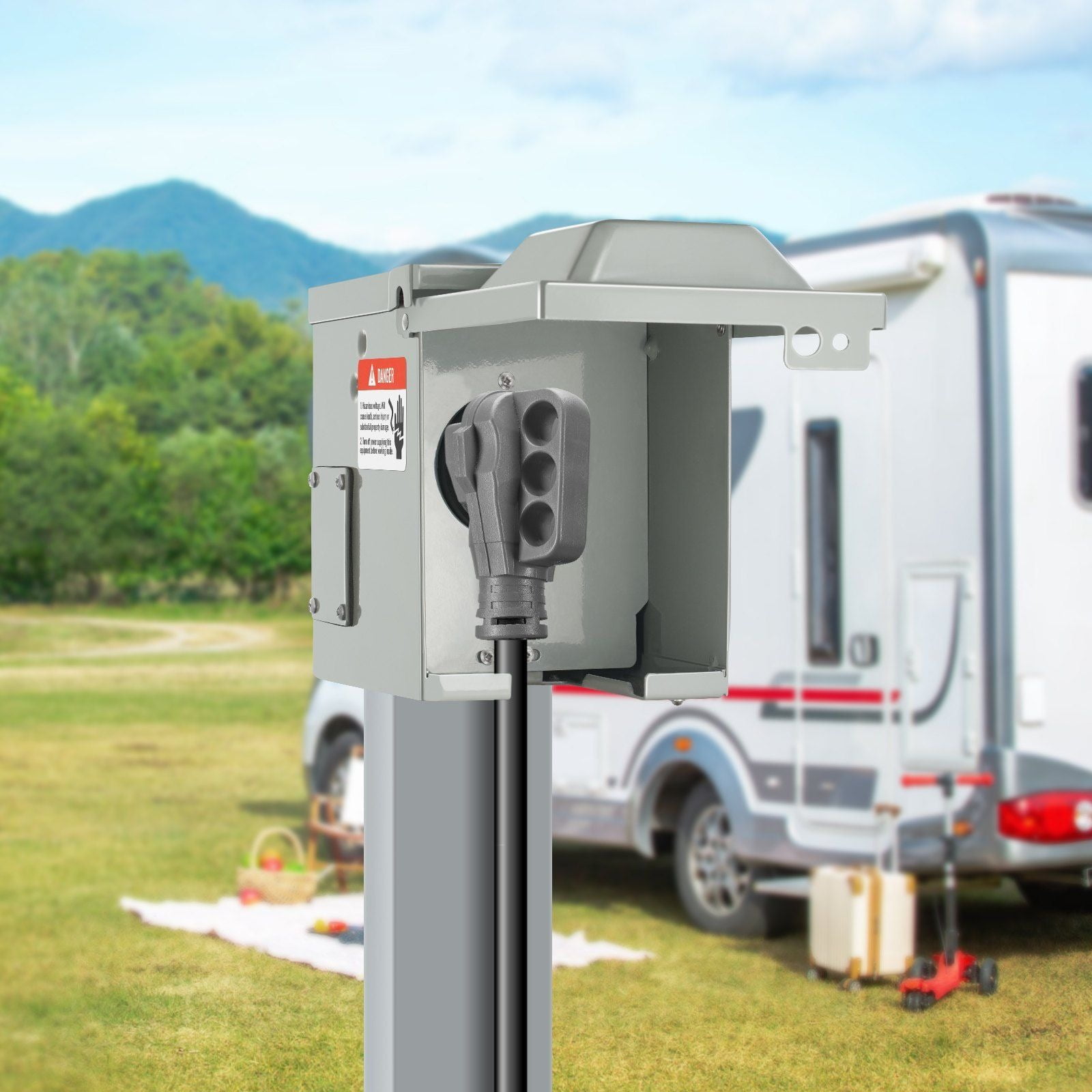 50 Amp RV Power Outlet Box, 125/250 Volt, Enclosed Lockable Outdoor RV Receptacle Box, NEMA 14-50R Weatherproof Electrical Panel, for RV Camper Trailer Motorhome Tested to UL Standards