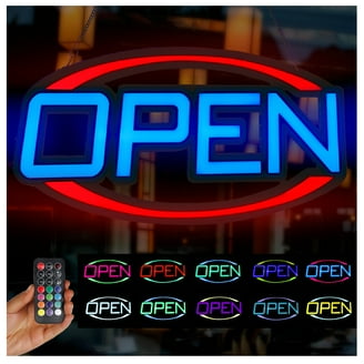 LED Open Sign with Business Hours, 1000's Colors, Neon Flash