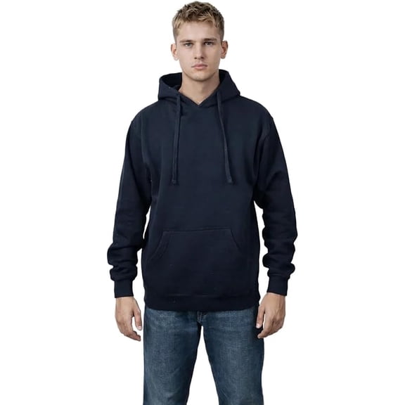 Milltex 8oz Midweight Fleece Hoodie Unisex CVC Cotton Blend Hooded Sweatshirt Soft Warm Pullover Blank Hoodie for Men Women Casual Everyday Wear Durable Comfortable Fit-Navy