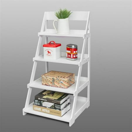 

Wood Plastic 4-Tier Ladder Style Shelf Plant Stand White