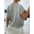 thumbnail image 5 of Women'S Ribbed Sweater Crew Neck Short Sleeve Loose Fit Floral Knit Pullover Tops Silver S, 5 of 8