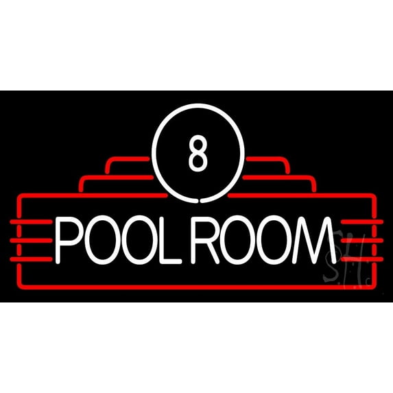 8 Pool Room LED Neon Sign 20 x 37 - inches, Clear Edge Cut Acrylic Backing, with Dimmer - Bright and Premium built indoor LED Neon Sign for Bar decor.