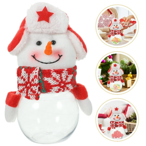 Milisten Multi-Color Snowman Candy Jar Christmas Container with Plastic and Cloth Materials Holiday Decor