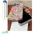 thumbnail image 5 of Oil Painting Flower Plated Lens Case with or Without Flower Bracelet, Small Fresh Design, Drop Proof, for iPhone 15 14 13 12 11 Pro Max Plus Phone Case (A4,iPhone 13 Pro), 5 of 8