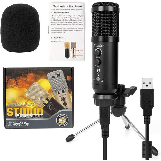 Microphone USB à condensateur pour la diffusion de podcasts de jeu ASMR avec  support de micro réglable pour Windows Mac, micro vocal polyvalent (noir) 