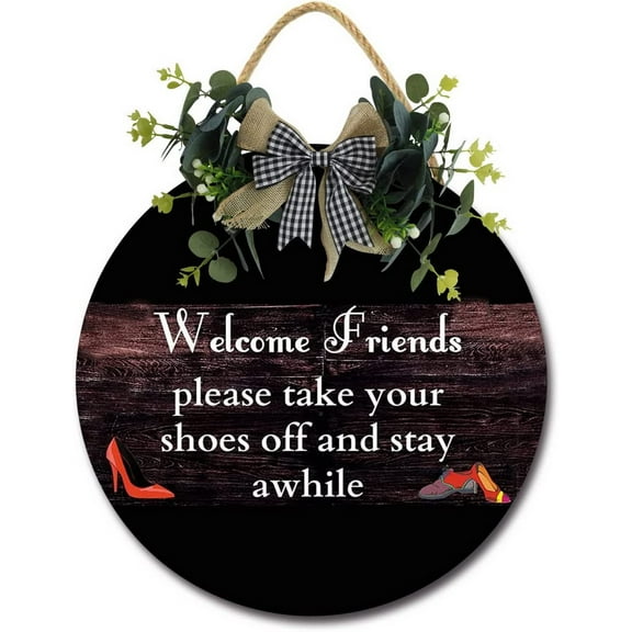 Eveokoki 12" Welcom Friends Please Take Off Your Shoes And Stay Awhile Sign Farmhouse Door Signs for Wreaths Porch,Outdoor Signs For Porch