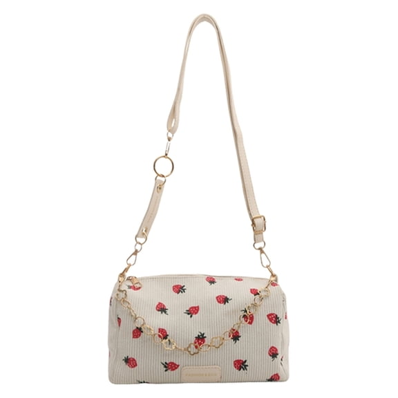 Corduroy Crossbody Bag For Women Strawberry Pillow Purse With Fashion Chain Shoulder Bags Versatile Travel Handbag