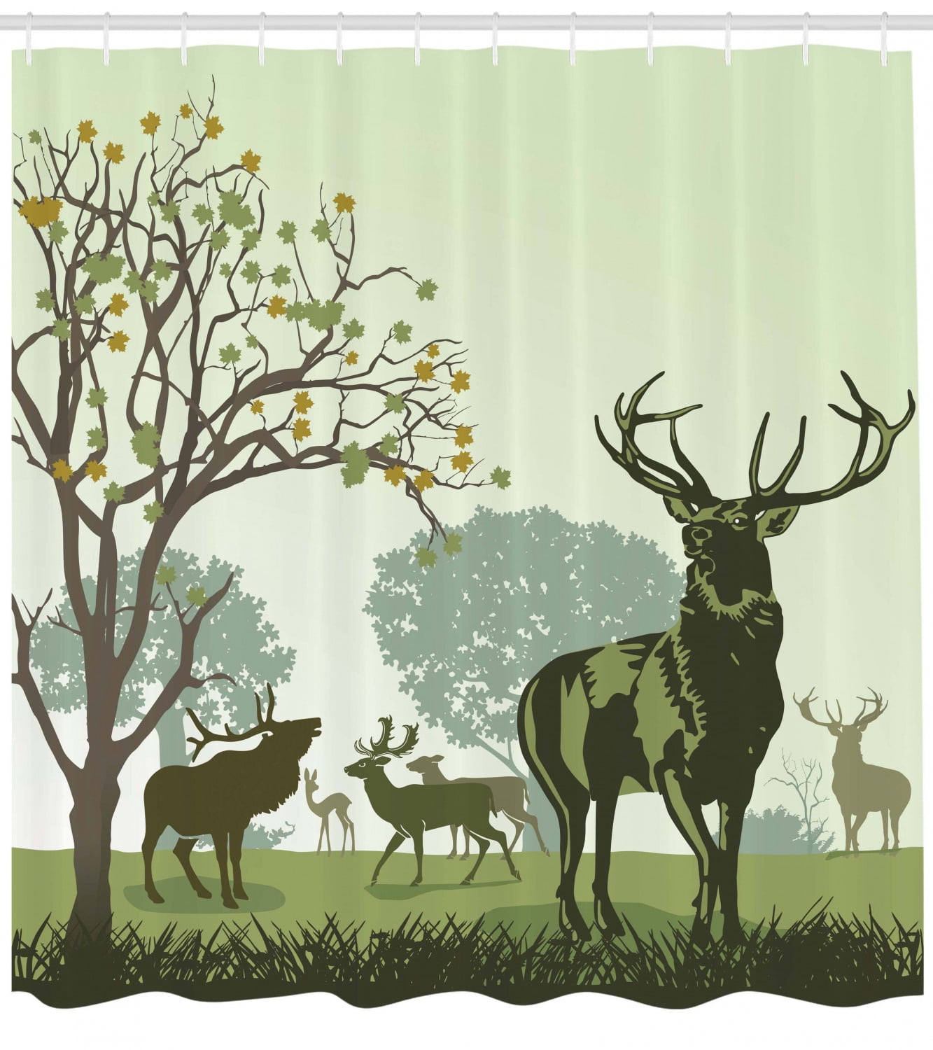 Details about   Abstract Painting Deers Elk in Forest Green Waterproof Fabric Shower Curtain Set 