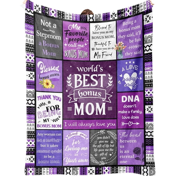 Gifts for Bonus Mom from Daughter, Bonus Mom Gifts on Birthday Mothers Day Thanksgiving Day Christmas, Stepmom Present, Mom in Law Present Purple Flannel Throw Blanket