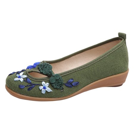 

Krdevn Shoes for Women Walking Shoes Women Casual Shoes Fashionable New Pattern Flower Embroidered Wedge Comfortable And Breathable Suitable For All Seasons -Green 39