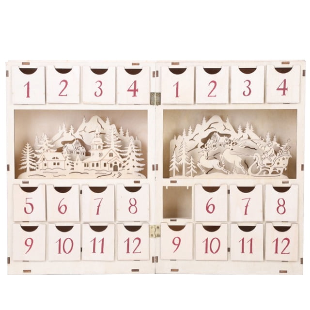 Calendario De Adviento De Navidad Con Cuenta Regresiva De 24 Días Con Caja De Almacenamiento De Cajones Para Regalos, Calendario De Madera De Caramelo, Decoración De Mesa De Navidad Noticed HA039131-00
