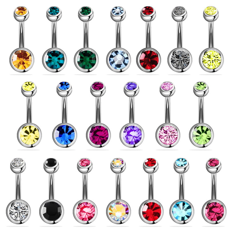 20pcs Stainless Steel Colorful Crystal Belly Button Navel Ring Body Piercing Bar 