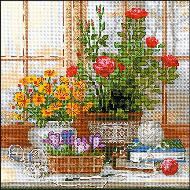 RIOLIS Counted Cross Stitch Kit 9.75"X9.75"Crocuses On The Windowsill