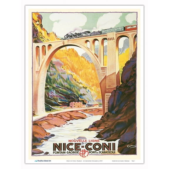 Nice to Coni France - (PLM) French Railroad - Vintage Railroad Travel Poster by Adolphe Cossard c.1929 - Master Art Print (Unframed) 9in x 12in