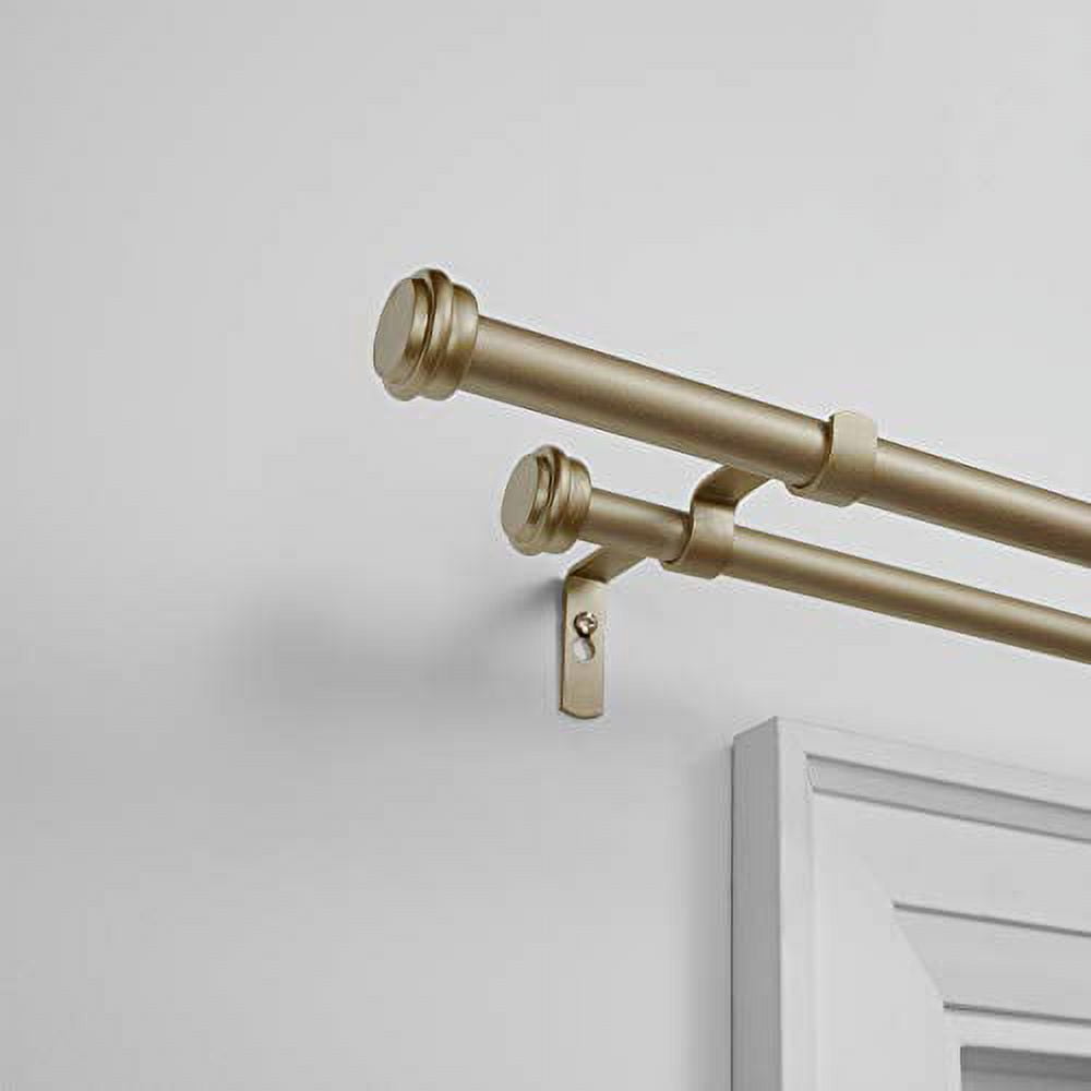 Exclusive Home Topper Double Curtain Rod and Finial Set, Gold, 66"-120"
