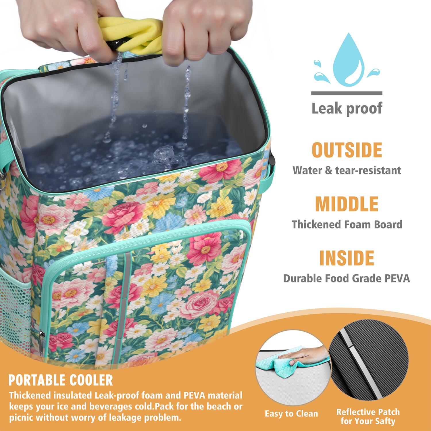 Travel Cooler Bag - Pioneer Flower Camping Beer Cooler Backpack with Bottle Opener- Waterproof Insulated Picnic Backpacks - Cooler Bag for Beach