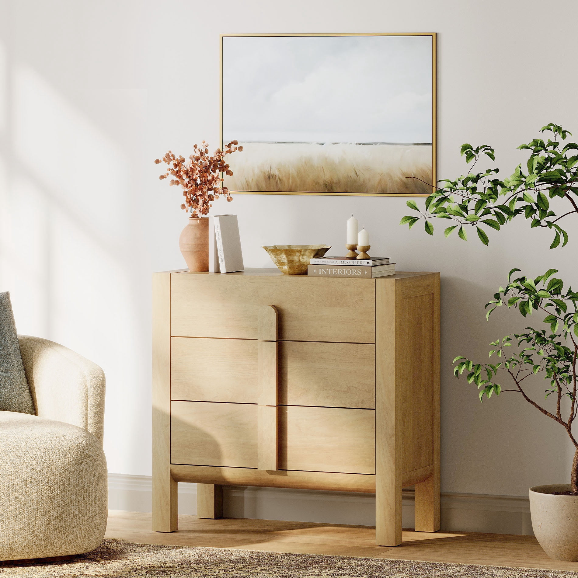 31.5" Mid-Century Modern TV Stand, Dresser with 3 Drawers, Wooden TV Console with Storage for Living Room,Bedroom