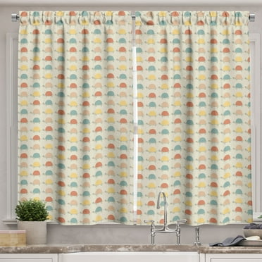 Ambesonne Turtle Kitchen Curtains, Hand Drawn Happy Turtles, 55"x39", Multicolor