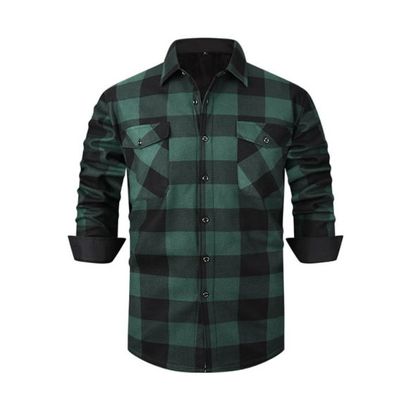ZCFZJW Mens Flannel Shirt Fall Winter Thick Warm Long Sleeve Soft Smooth Plaid Shirts Casual Button Down with Pocket Regular Fit Work Tops Army Green M