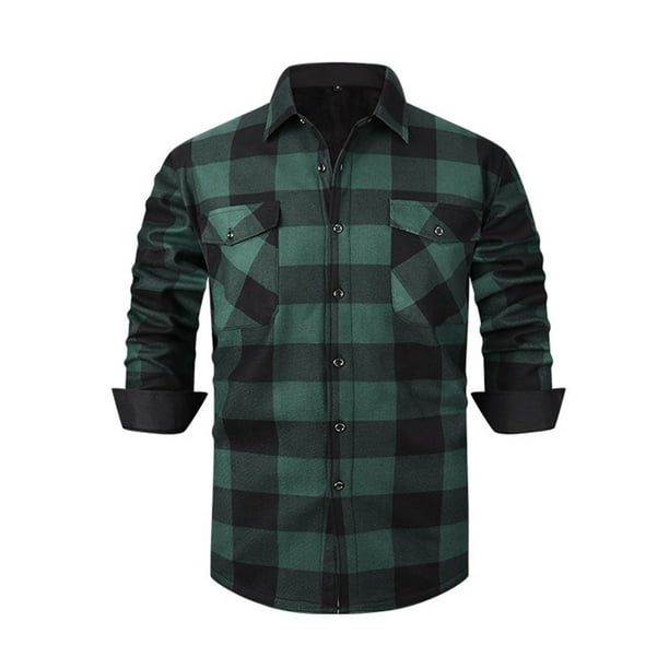Kalauyu Men's Flannel Shirts Long Sleeve Plaid Shirt Casual Fashion Button Up Shirts Jackets with Pockets