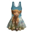thumbnail image 4 of COEQINE Girls Tank Neck One Piece Swimsuit, V-Back Wide Strap Bathing Suit with Skirt for Kids 12-13 Years, Hawaiian Beach Swim Wear Dress Up for Girls, Cute Highland Cow Daisy, 4 of 8