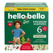 Hello Bello Premium Baby Grinch Diapers Club Box with Bonus Wipes - Size 6, 42 Count